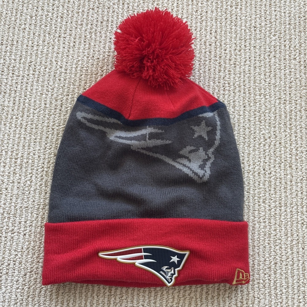 New England Patriots New Era NFL Pom Knit  Hat Beanie fleece lined